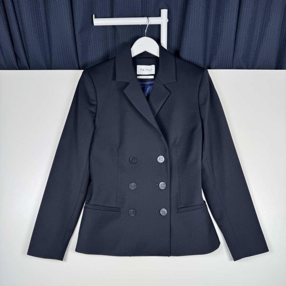 THE FOLD London Double Breasted Blue Blazer Jacket Wool/Poly - Women's 12